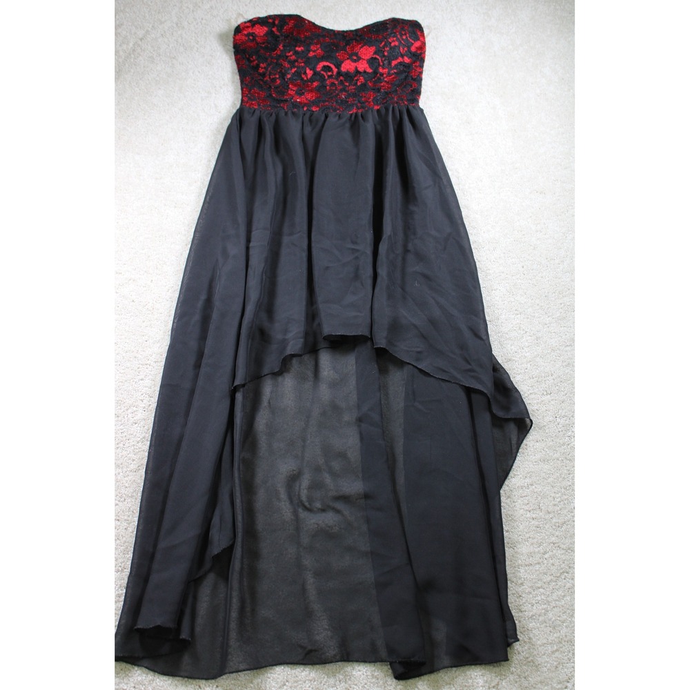 Love Culture Black & Red Lace Strapless High Low Maxi Dress Formal